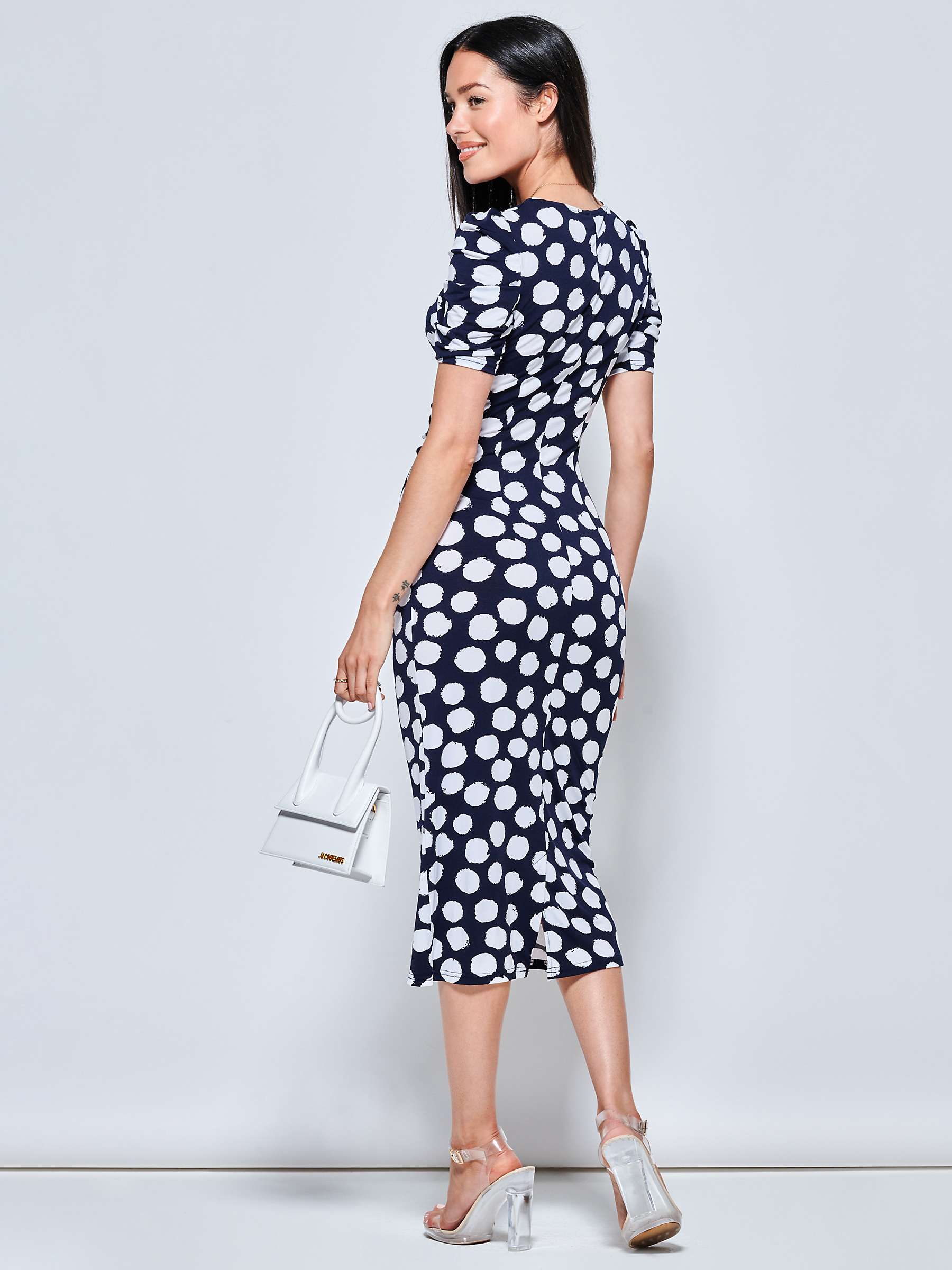Buy Jolie Moi V-Neck Bodycon Spot Midi Dress, Navy Online at johnlewis.com