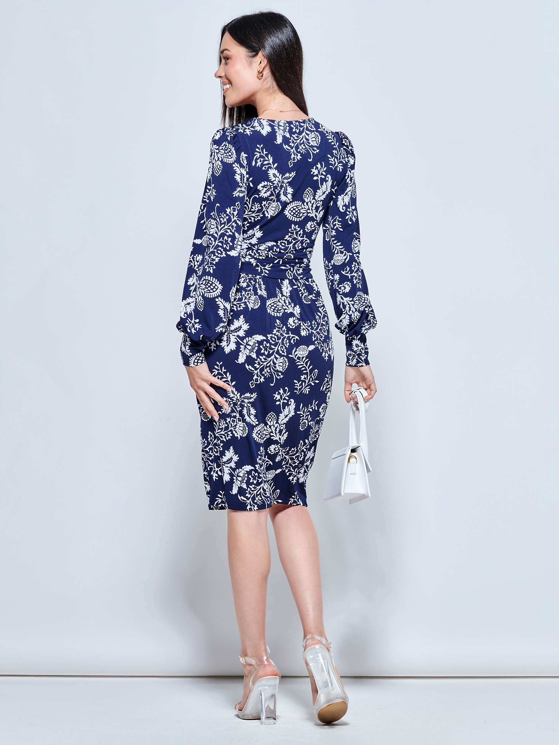 Buy Jolie Moi Floral Print Ruched Waist Jersey Dress, Navy/Multi Online at johnlewis.com