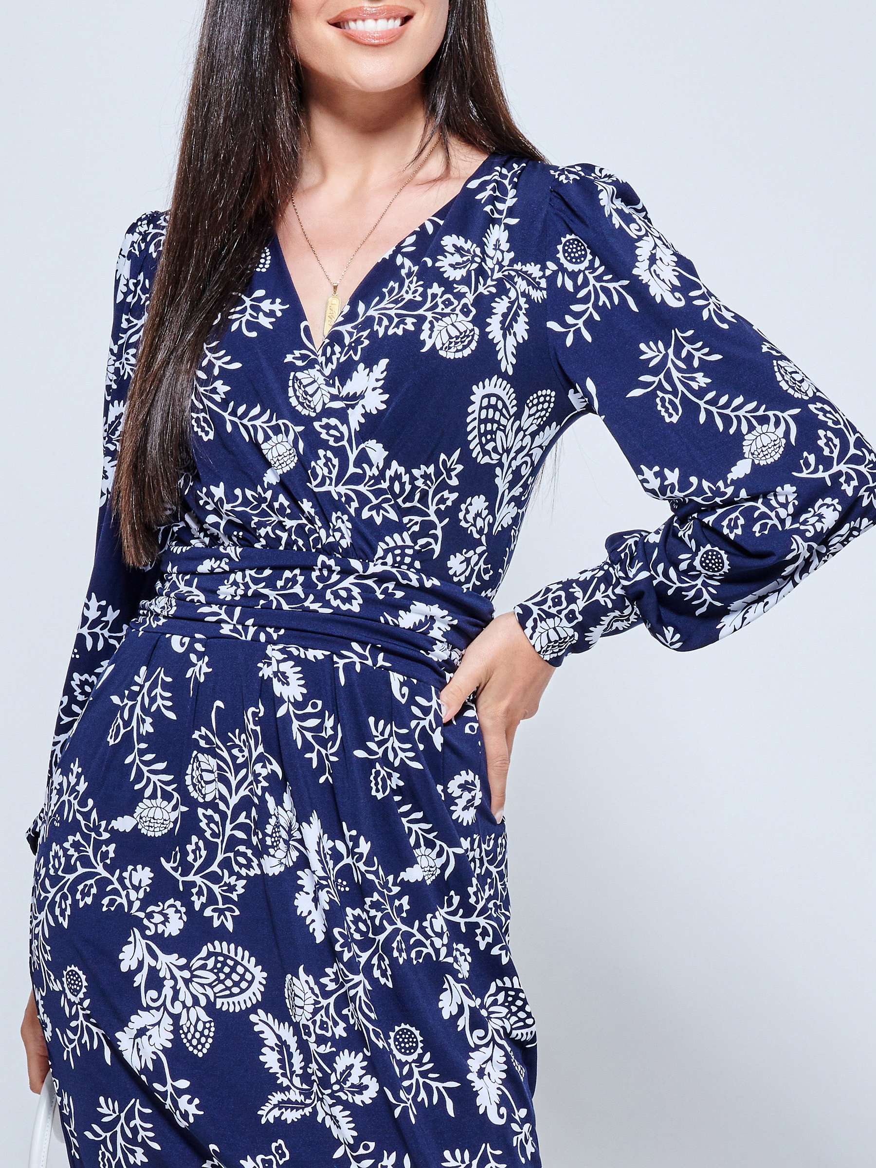Buy Jolie Moi Floral Print Ruched Waist Jersey Dress, Navy/Multi Online at johnlewis.com
