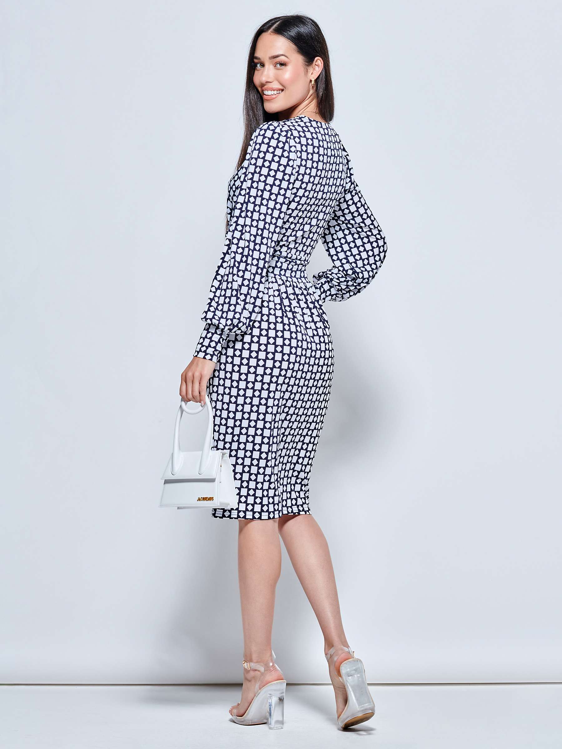 Buy Jolie Moi Geometric Print Ruched Waist Jersey Dress, Navy/Multi Online at johnlewis.com