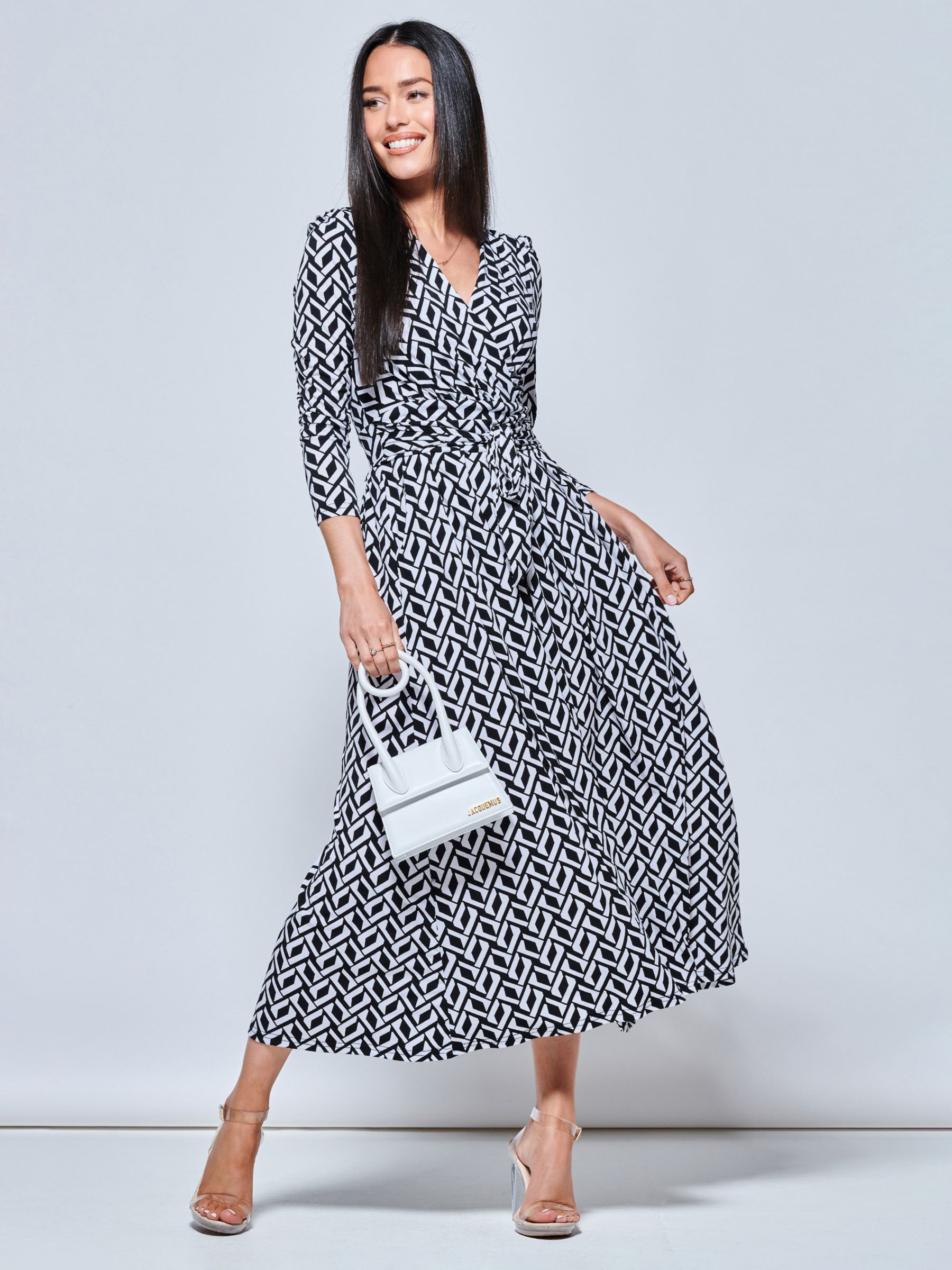 Jolie Moi Geometric Print Long Sleeve Maxi Dress, Black