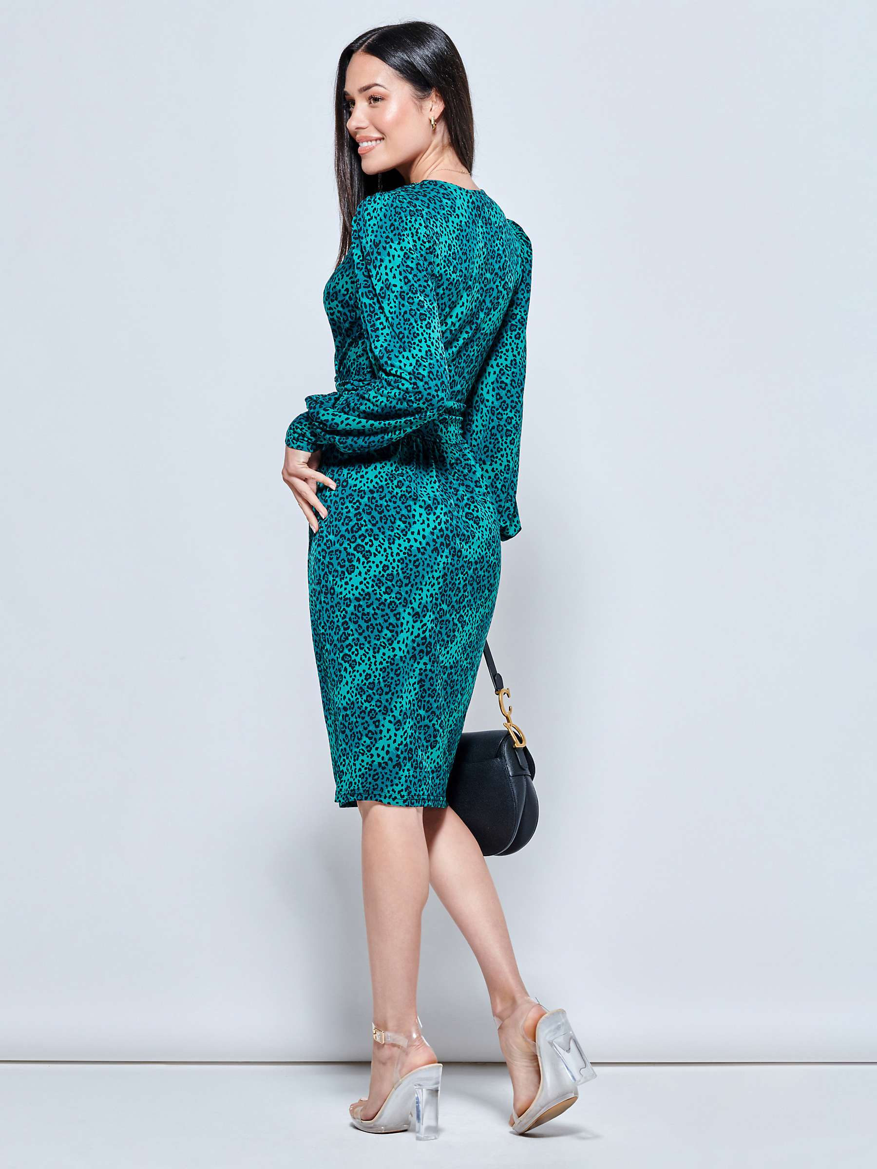 Buy Jolie Moi Animal Print Ruched Waist Jersey Dress, Green/Multi Online at johnlewis.com