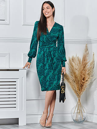 Jolie Moi Animal Print Ruched Waist Jersey Dress, Green/Multi