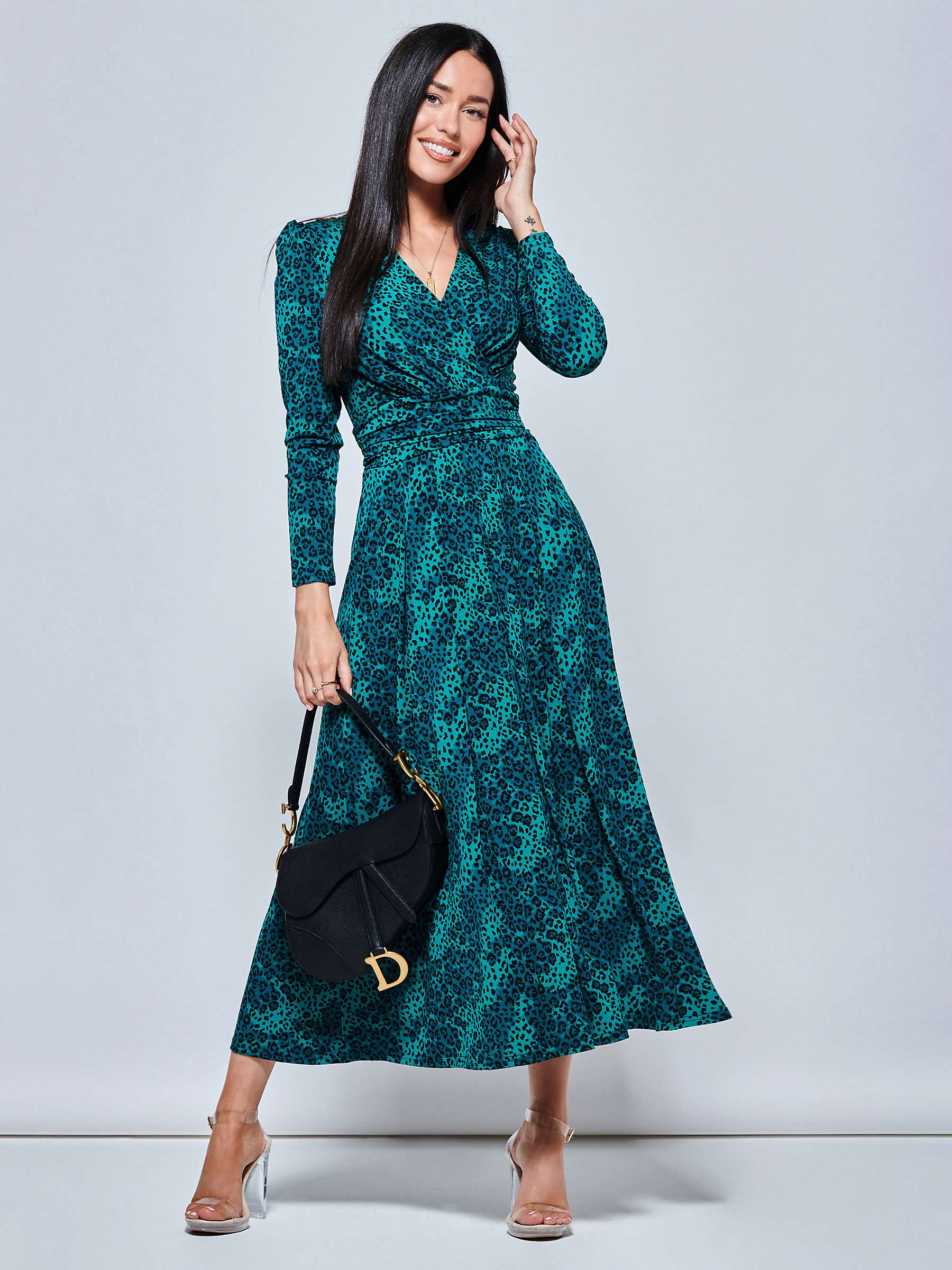 Buy Jolie Moi Animal Print Long Sleeve Maxi Dress, Green Online at johnlewis.com