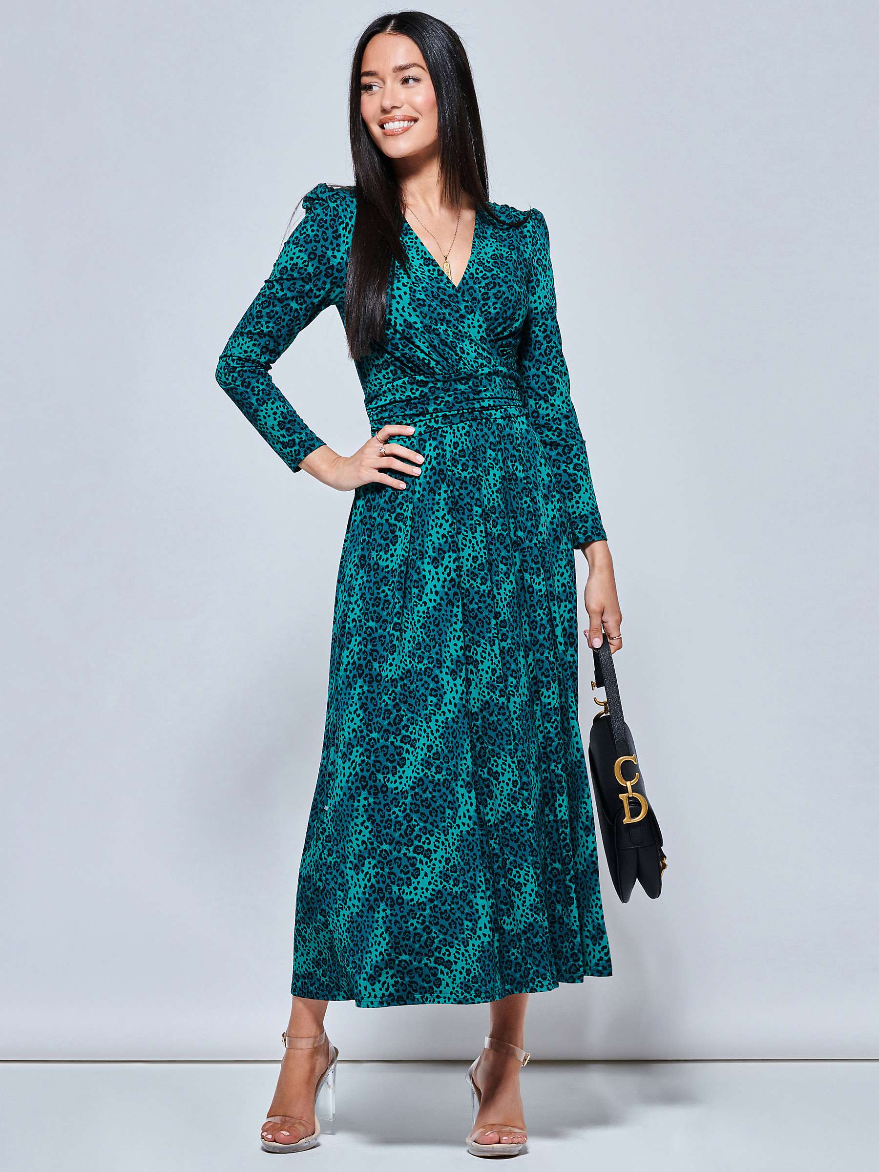Buy Jolie Moi Animal Print Long Sleeve Maxi Dress, Green Online at johnlewis.com