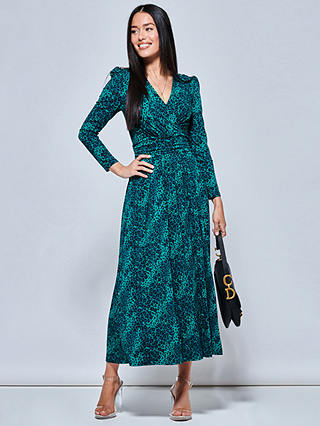 Jolie Moi Animal Print Long Sleeve Maxi Dress, Green
