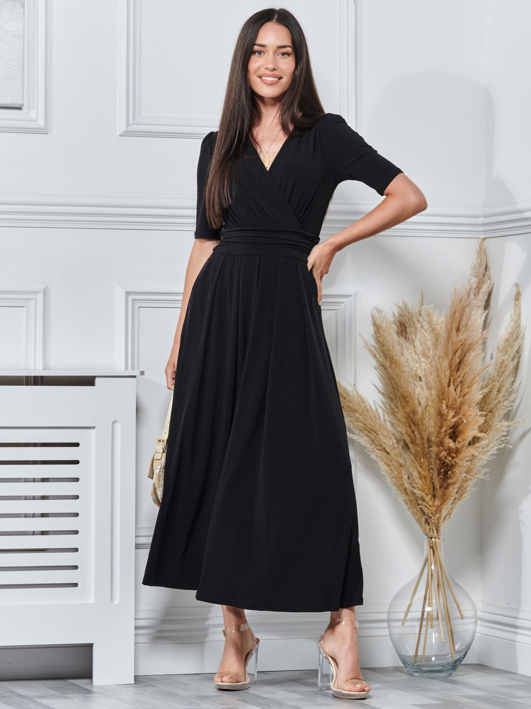 Jolie Moi Wrap Maxi Jersey Dress, Black at John Lewis & Partners