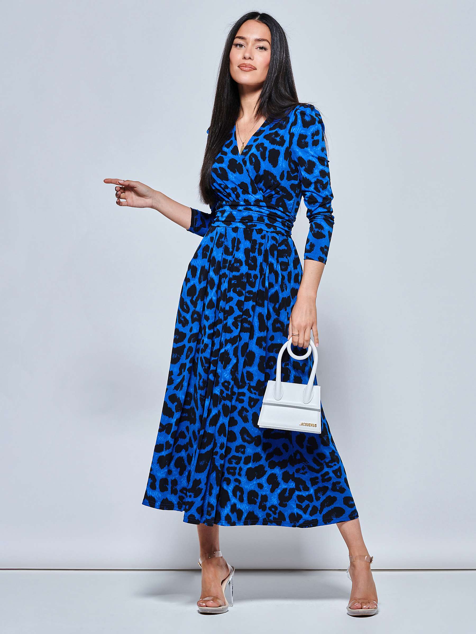 Buy Jolie Moi Animal Print Long Sleeve Maxi Dress, Blue Online at johnlewis.com