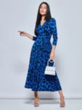 Jolie Moi Animal Print Long Sleeve Maxi Dress, Blue