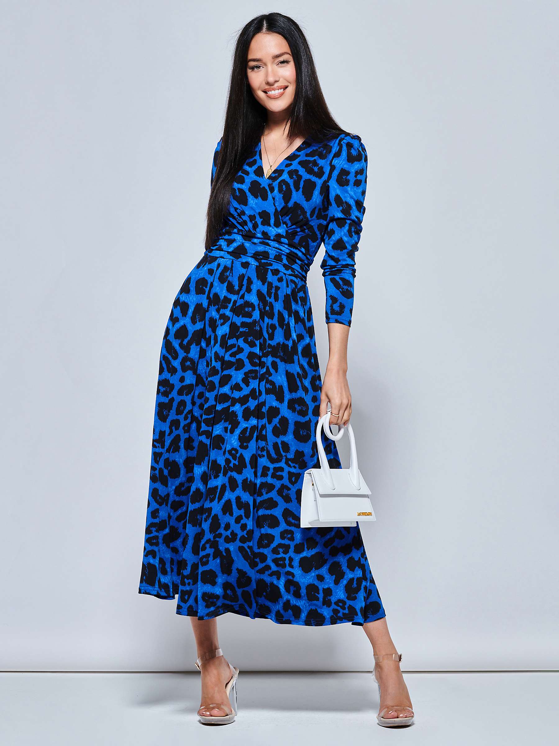 Buy Jolie Moi Animal Print Long Sleeve Maxi Dress, Blue Online at johnlewis.com
