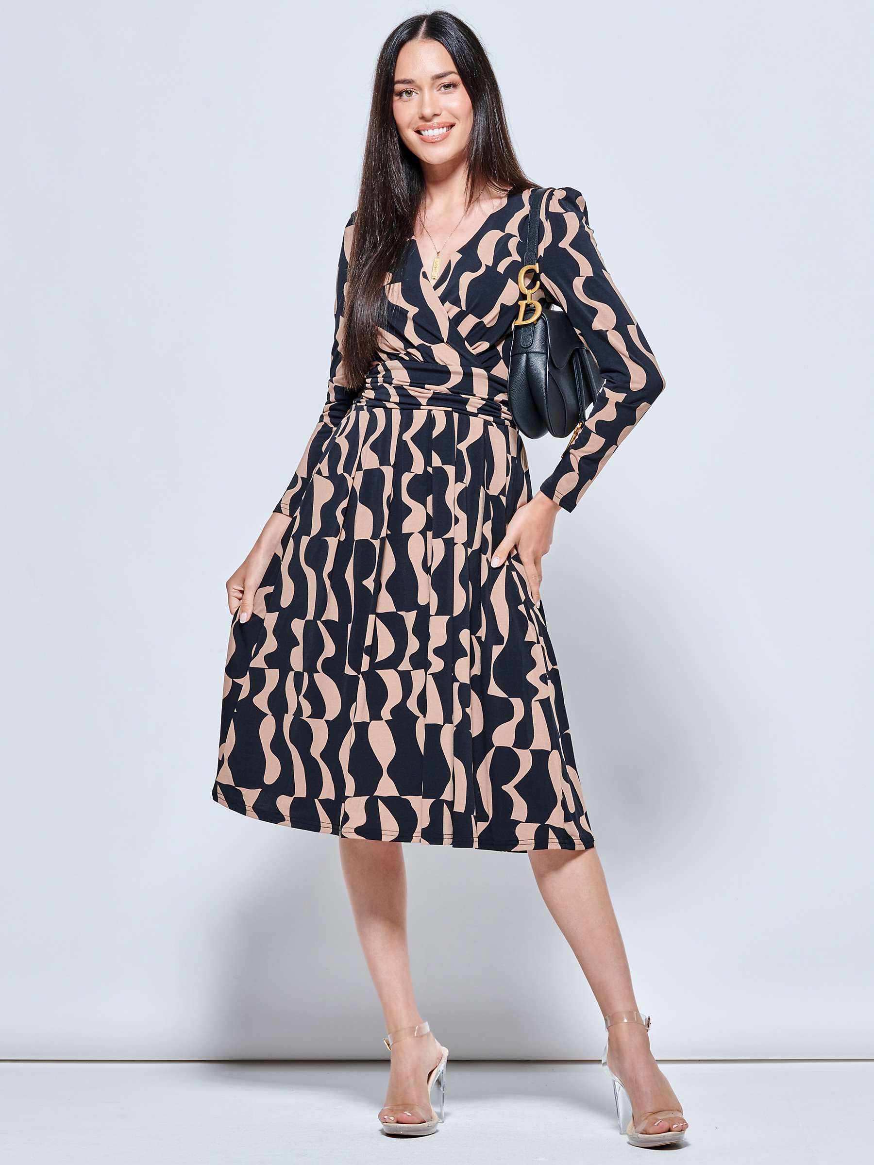 Buy Jolie Moi Calla Long Sleeve Jersey Wrap Dress, Brown Pattern Online at johnlewis.com