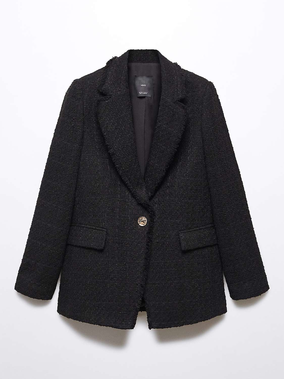Mango Quintin Tweed Frayed Detail Blazer, Black at John Lewis & Partners