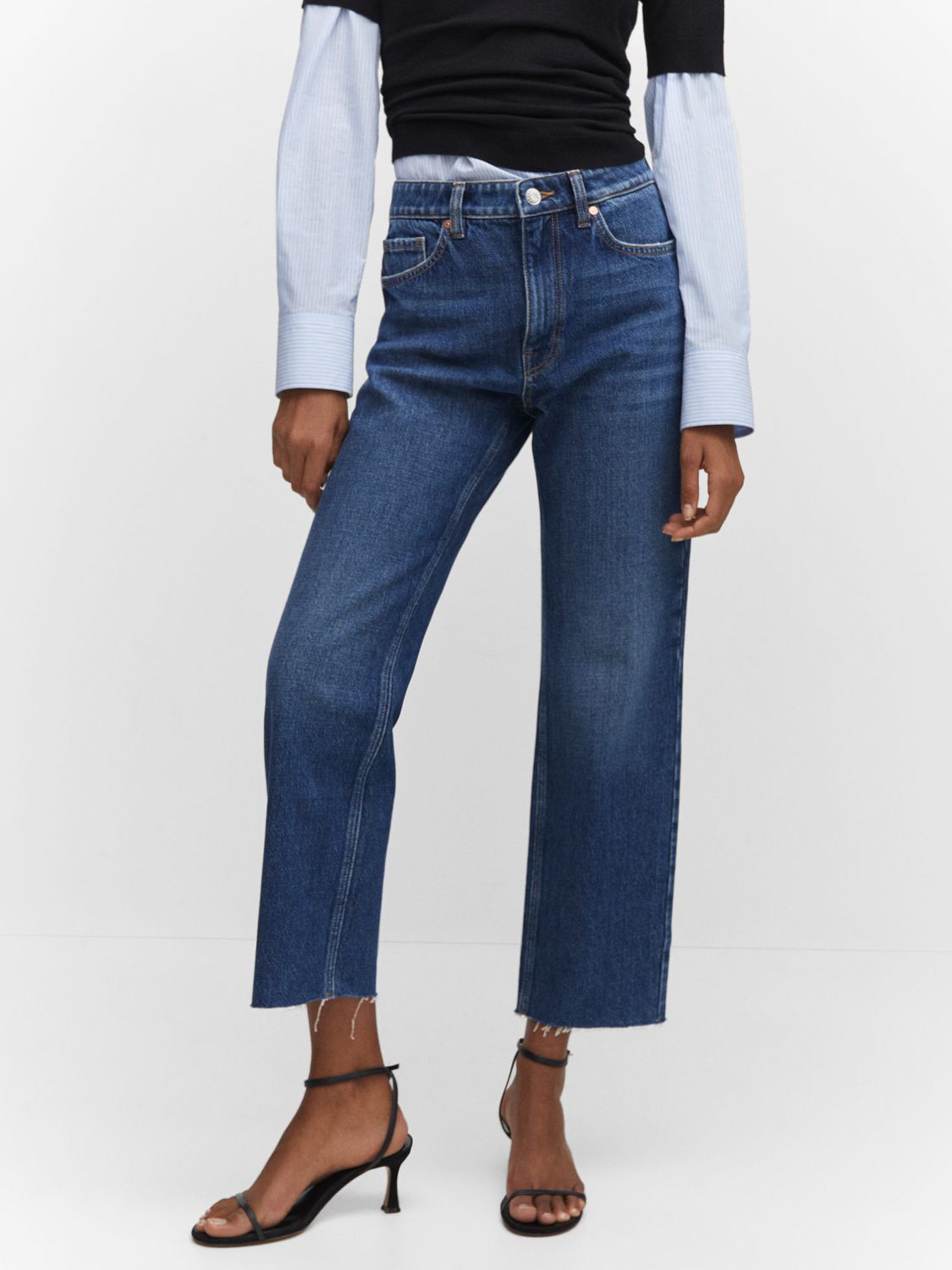 Mango Blanca Cropped Jeans, Open Blue at John Lewis & Partners