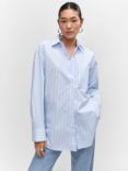 Mango Juanes Pocket Oversized Striped Cotton Shirt, Light Pastel Blue