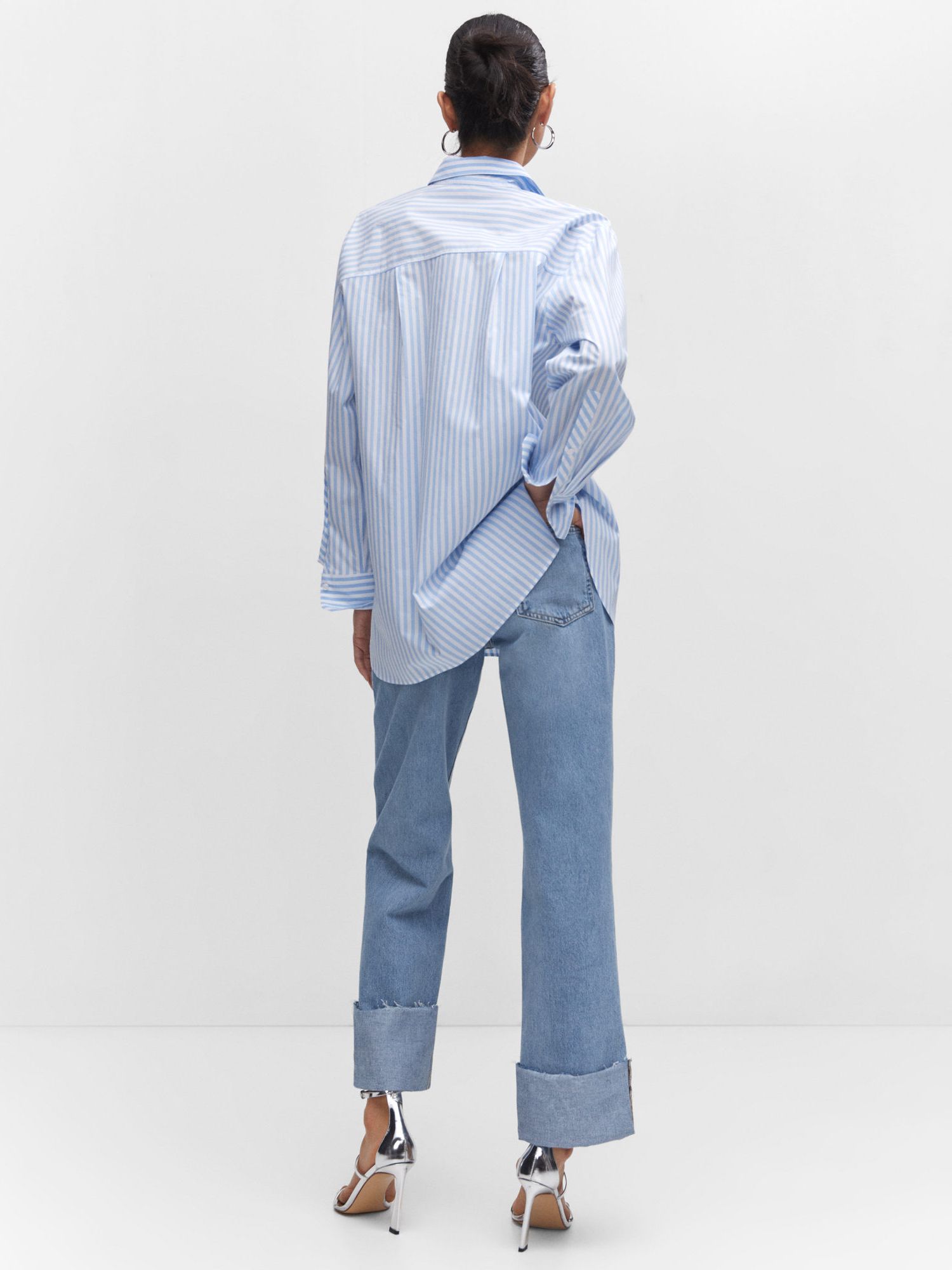Mango Juanes Pocket Oversized Striped Cotton Shirt, Light Pastel Blue ...