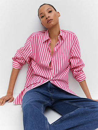 Mango Juanes Oversized Stripe Shirt, Bright Pink at John Lewis & Partners
