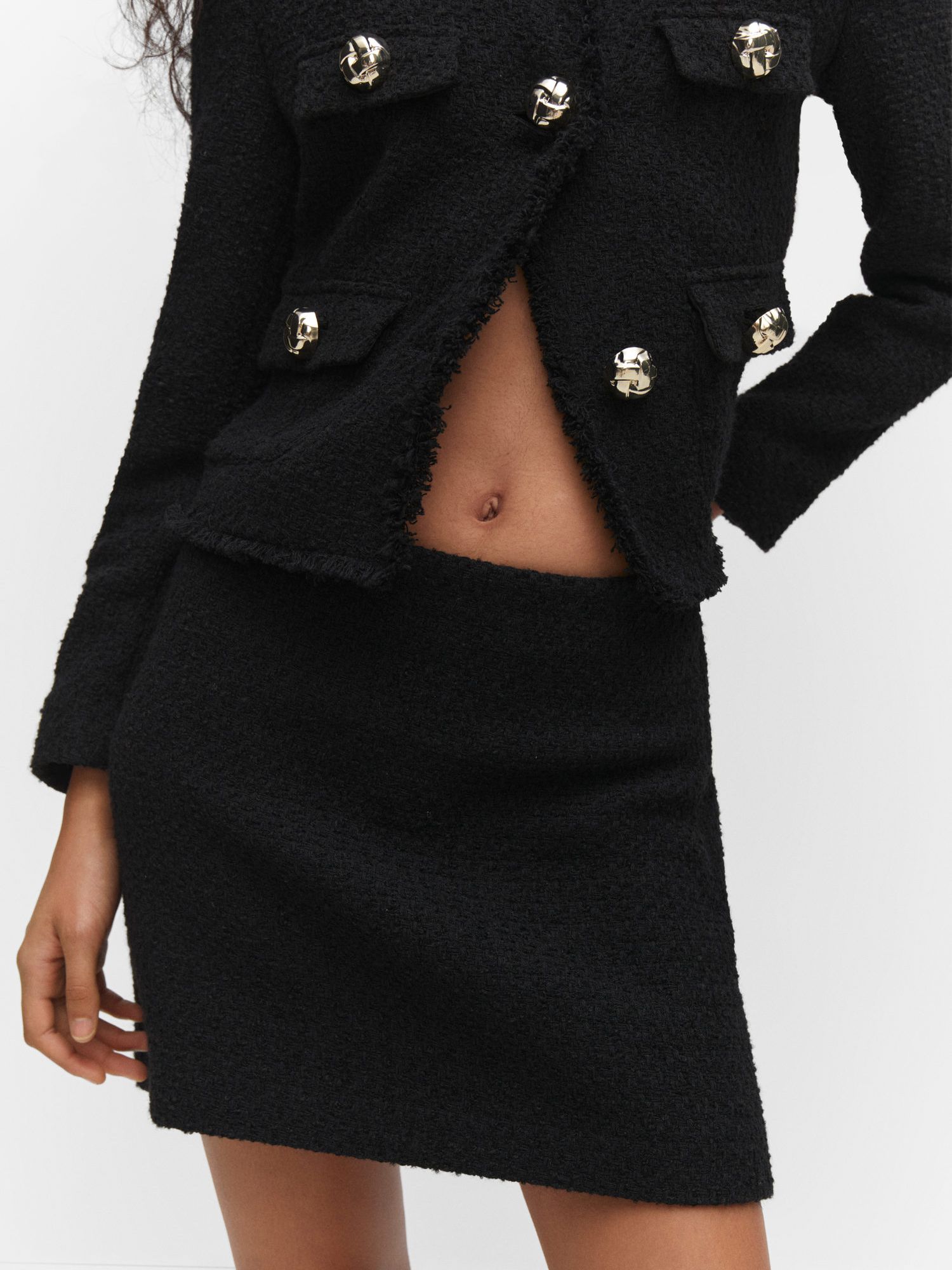 Mango Wintour Tweed Mini Skirt, Black at John Lewis & Partners