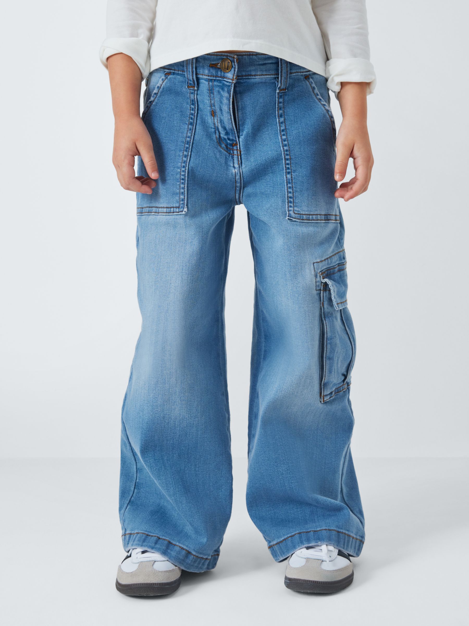 John Lewis Kids' Cargo Wide Leg Jeans, Blue, 11 years