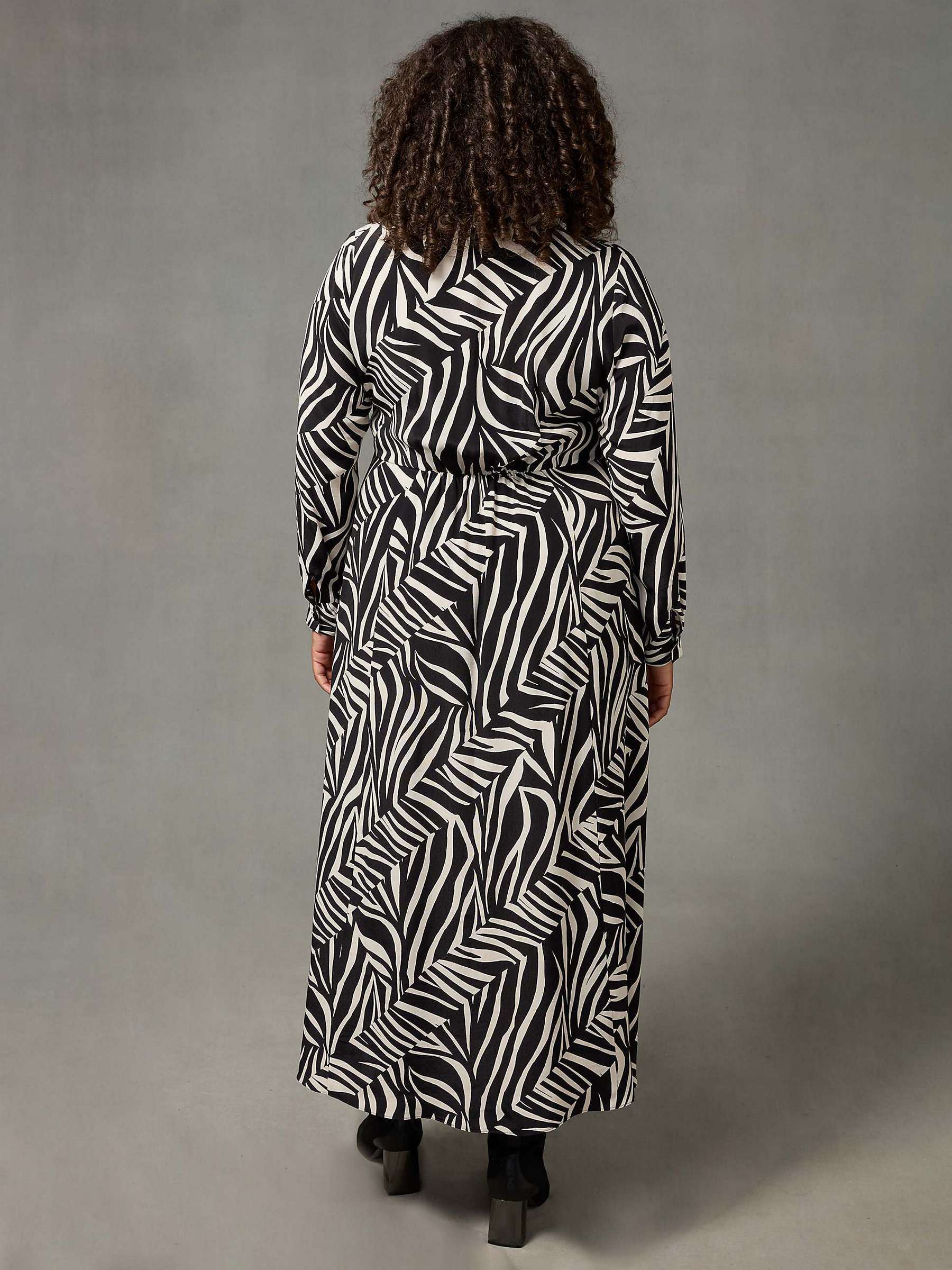 Buy Live Unlimited Curve Stone Linear Print Maxi Shirt Dress, Natural/Black Online at johnlewis.com