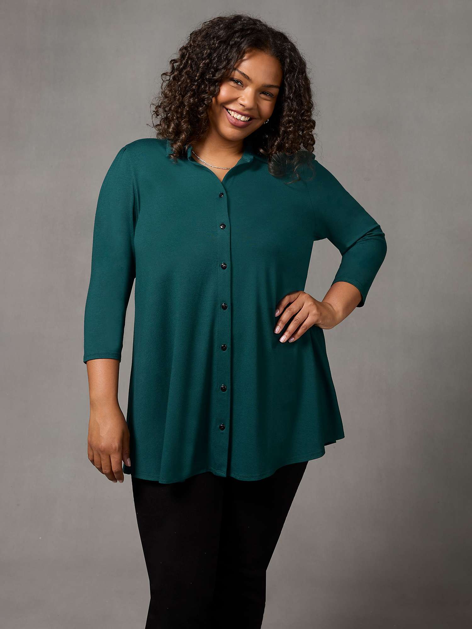 Buy Live Unlimited Curve Jersey 3/4 Sleeve Shirt, Green Online at johnlewis.com