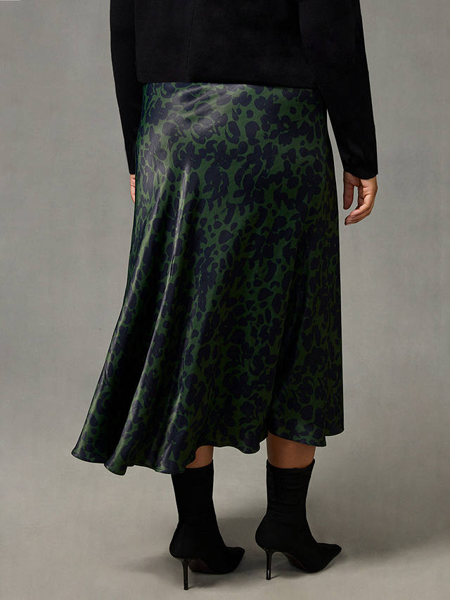Live Unlimited Curve Abstract Floral Print Midi Skirt, Khaki