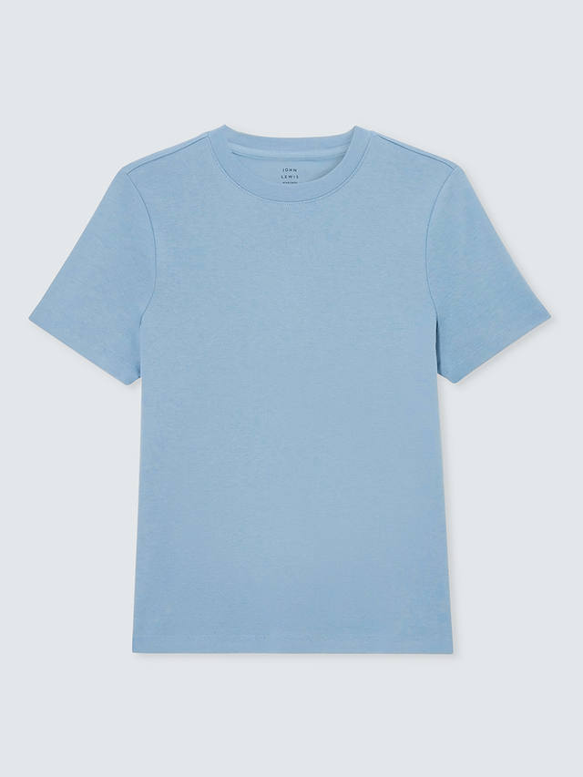 John Lewis Organic Cotton Short Sleeve Crew Neck T-Shirt, Dusty Blue