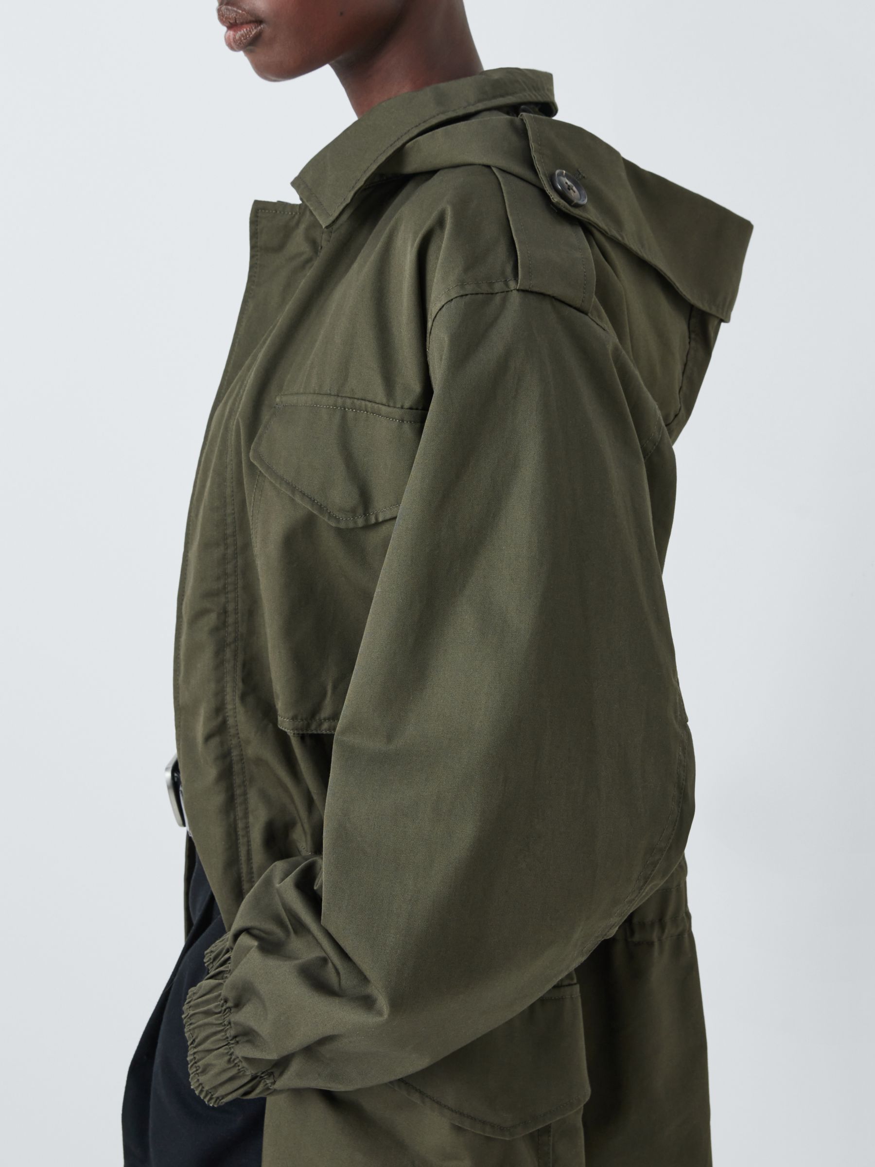 John Lewis Oversized Cotton Twill Military Jacket, Khaki, 18