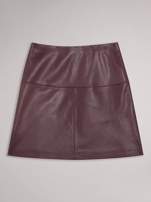 Ted Baker Valiat Leather Mini Skirt, Dark Red