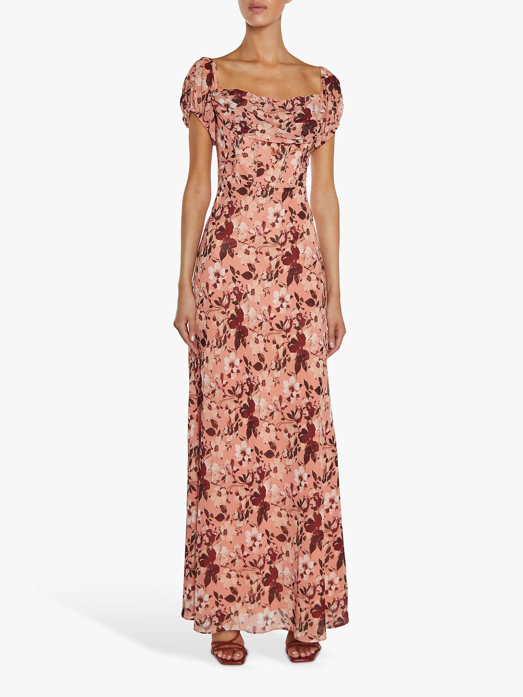 Buy True Decadence Francesca Floral Print Cowl Neck Corset Bodice Maxi Dress, Peach/Multi Online at johnlewis.com