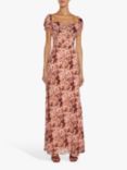 True Decadence Francesca Floral Print Cowl Neck Corset Bodice Maxi Dress, Peach/Multi