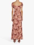 True Decadence Francesca Floral Print Cowl Neck Corset Bodice Maxi Dress, Peach/Multi