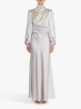 True Decadence Sutton High Cowl Neck Satin Maxi Dress, Silver