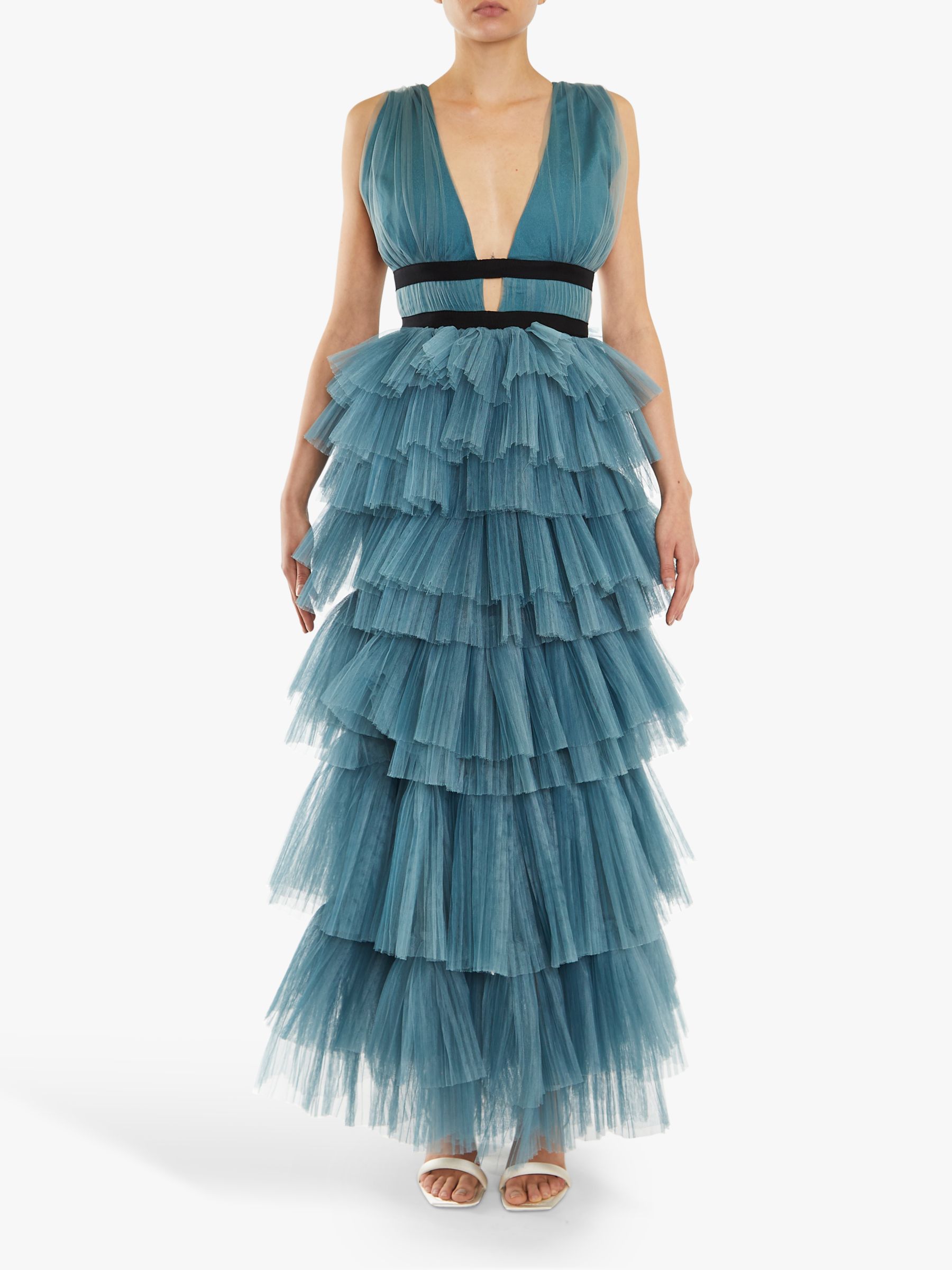 True Decadence Eliza Plunge Neck Tiered Maxi Dress, Teal at John Lewis ...