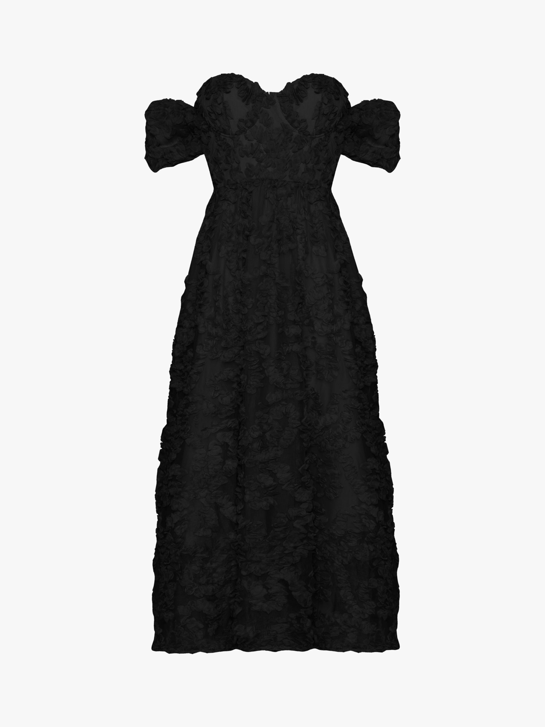 True Decadence Amelia Floral Bardot Midi Dress, Black, 6