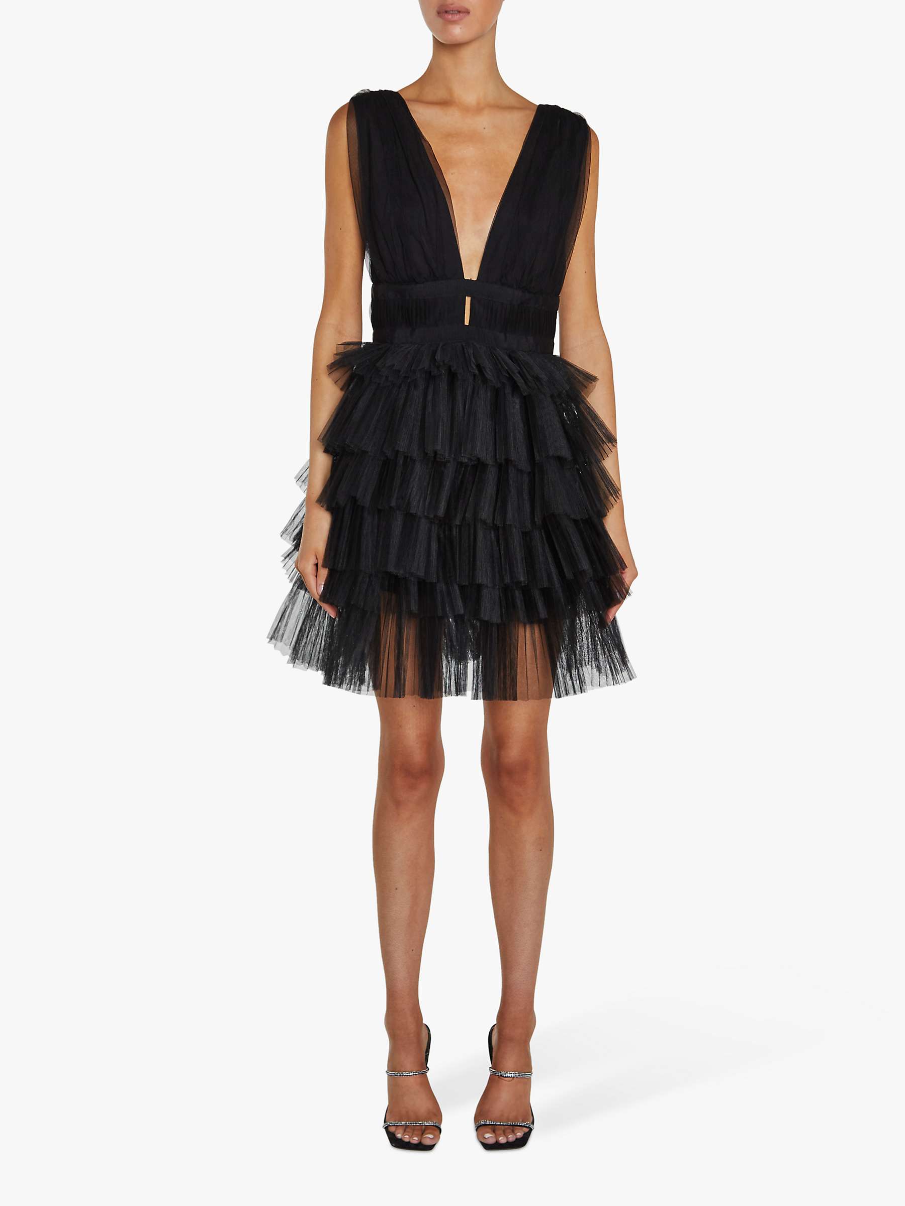 True Decadence Elle Plunge Front Tiered Tulle Mini Dress, Black at John ...