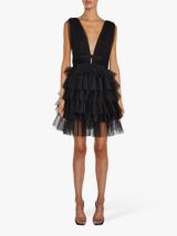 True Decadence Elle Plunge Front Tiered Tulle Mini Dress, Black