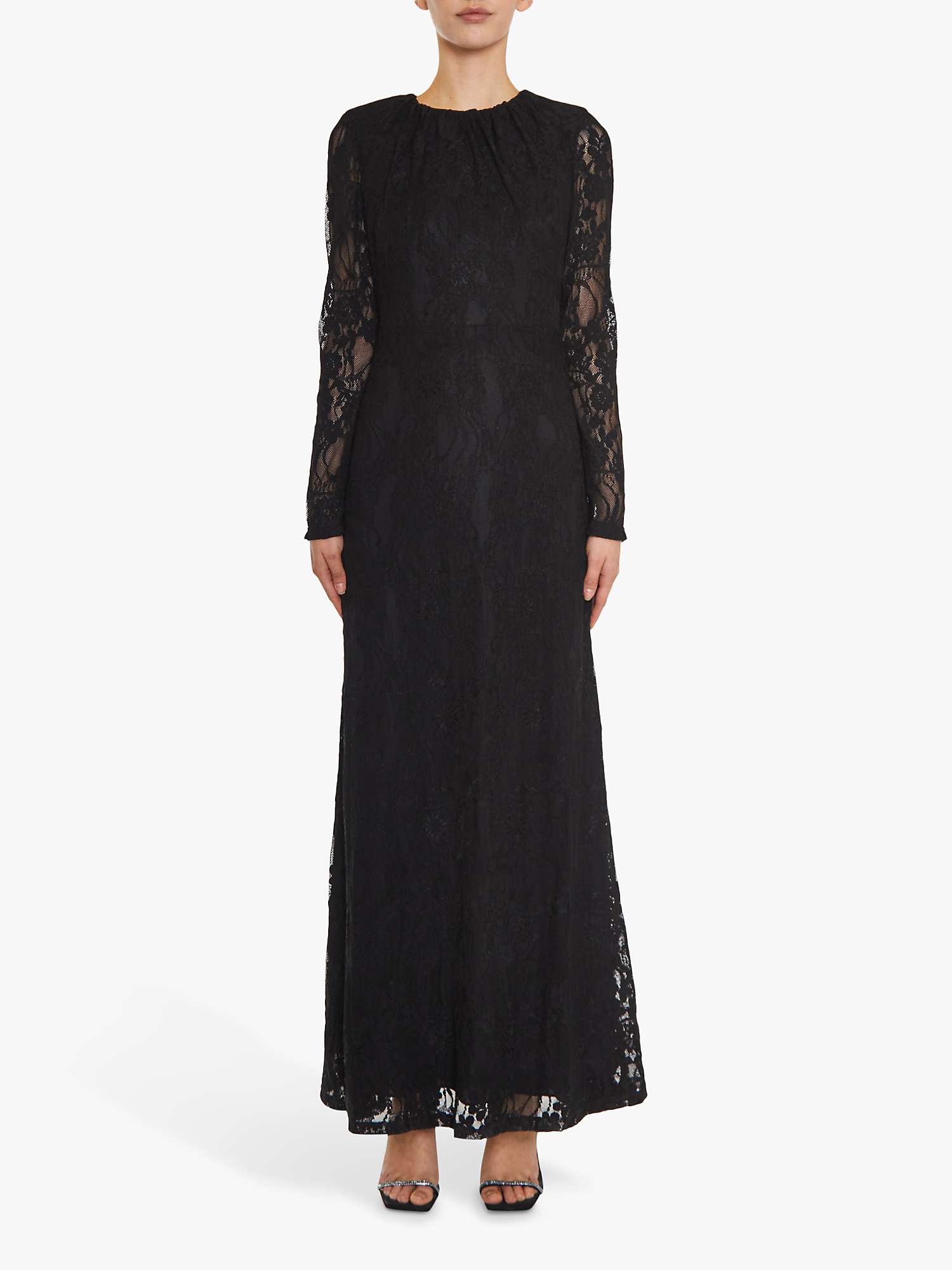Buy True Decadence Siena Lace High Gathered Neck Maxi Dress, Black Online at johnlewis.com