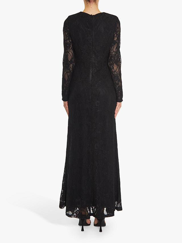 True Decadence Siena Lace High Gathered Neck Maxi Dress, Black