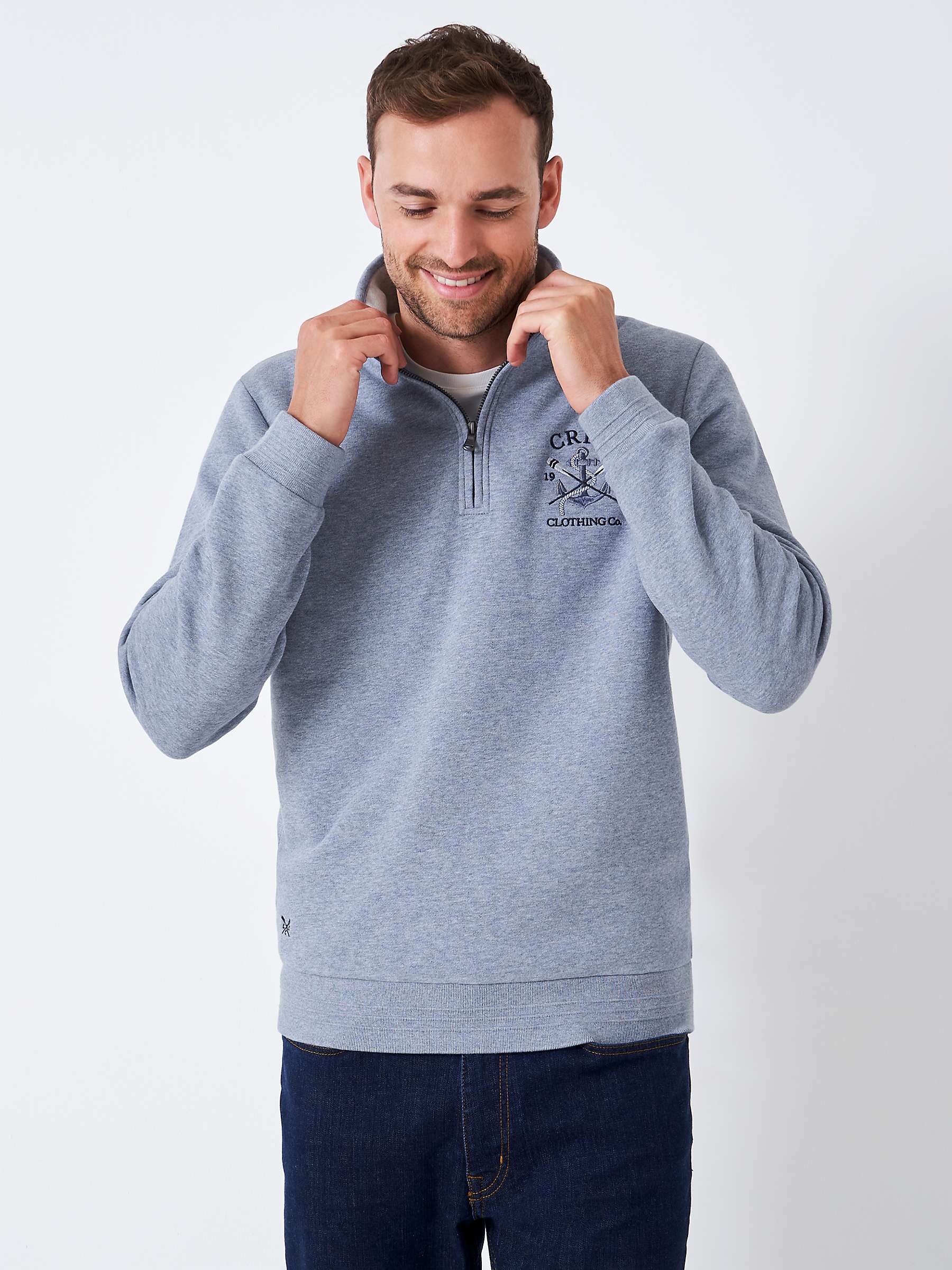 Buy Crew Clothing Graphic Half Zip Jumper, Light Blue Online at johnlewis.com