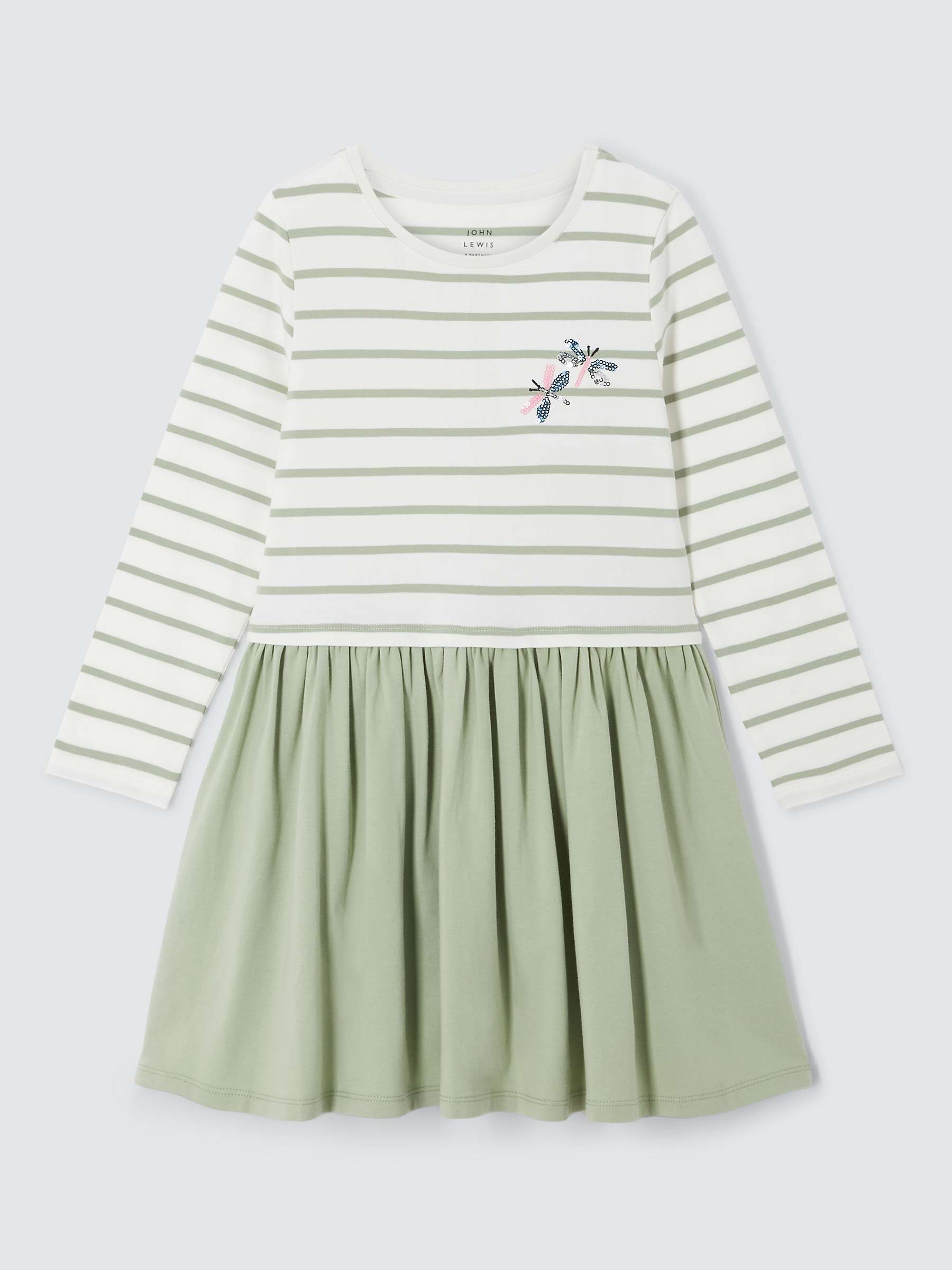 Buy John Lewis Kids' Half Stripe Pleated Dress, Desert Sage/Gardenia Online at johnlewis.com