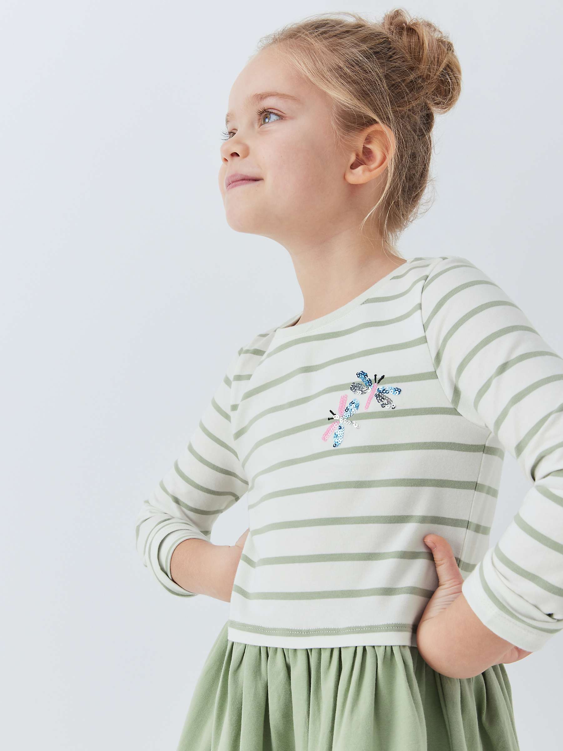 Buy John Lewis Kids' Half Stripe Pleated Dress, Desert Sage/Gardenia Online at johnlewis.com