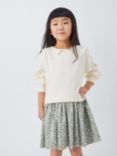 John Lewis Kids' Jumper & Floral Skirt Dress, Green/Neturals