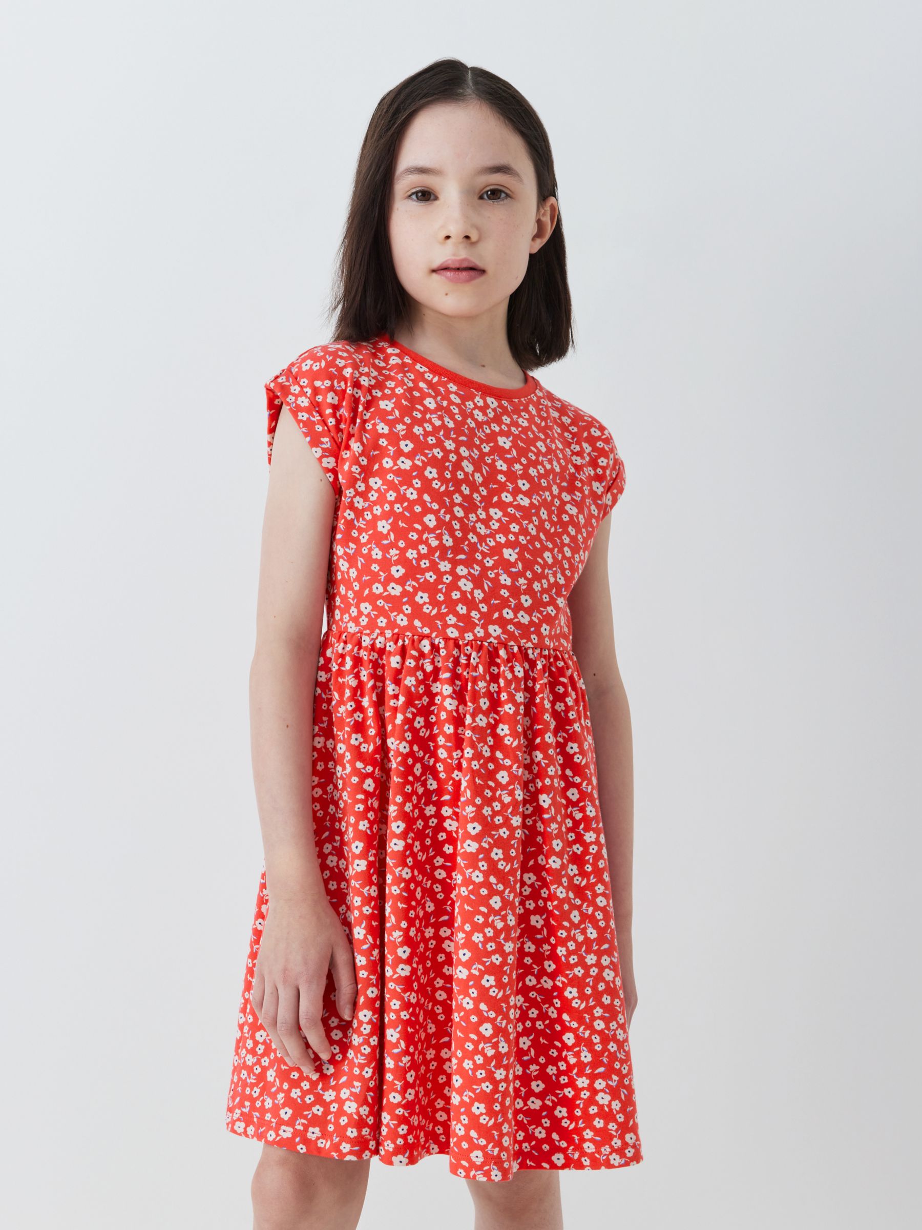 John Lewis Kids' Floral Smock Dress, Mid Red, 9 years