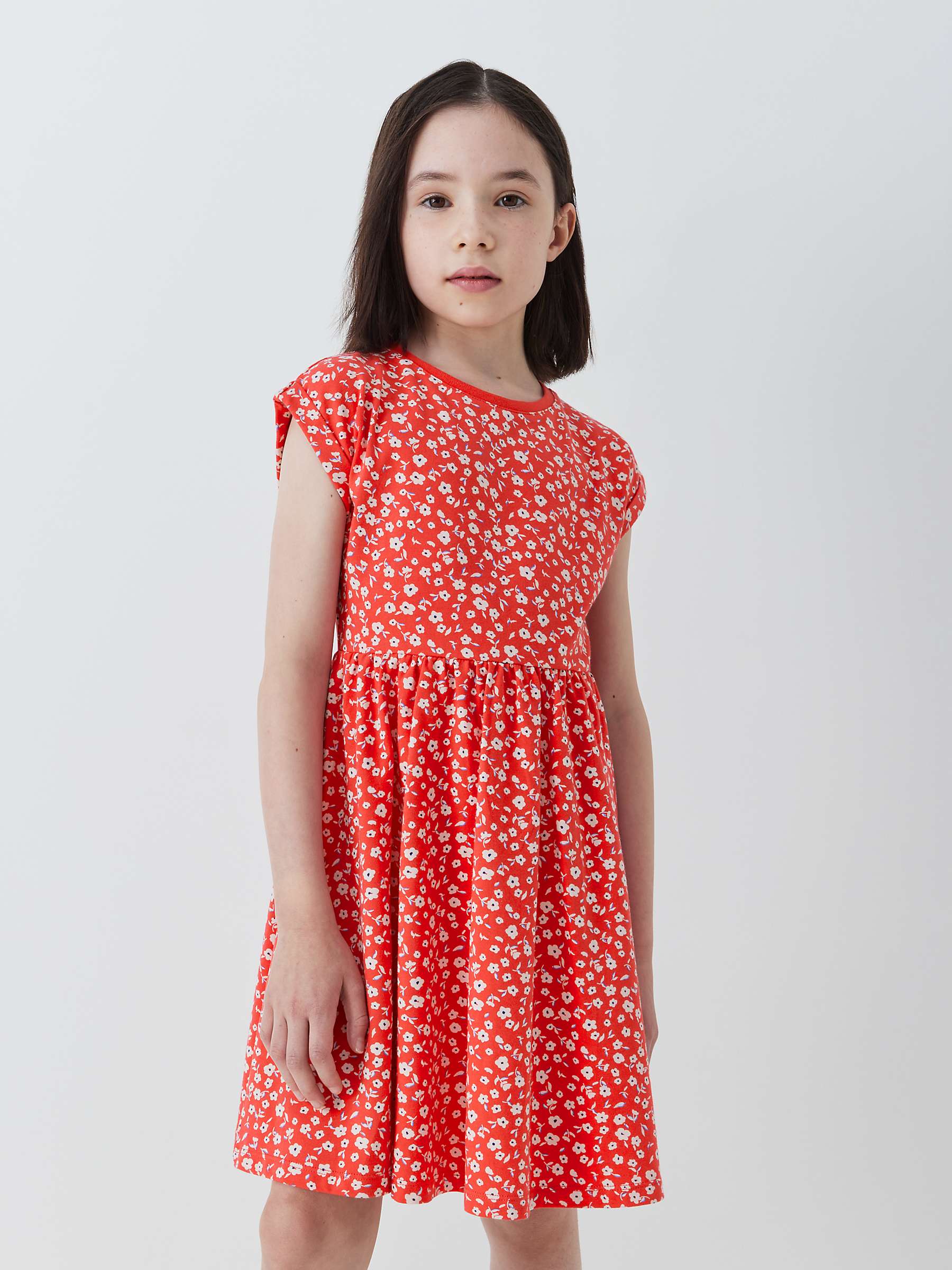Buy John Lewis Kids' Floral Smock Dress, Mid Red Online at johnlewis.com