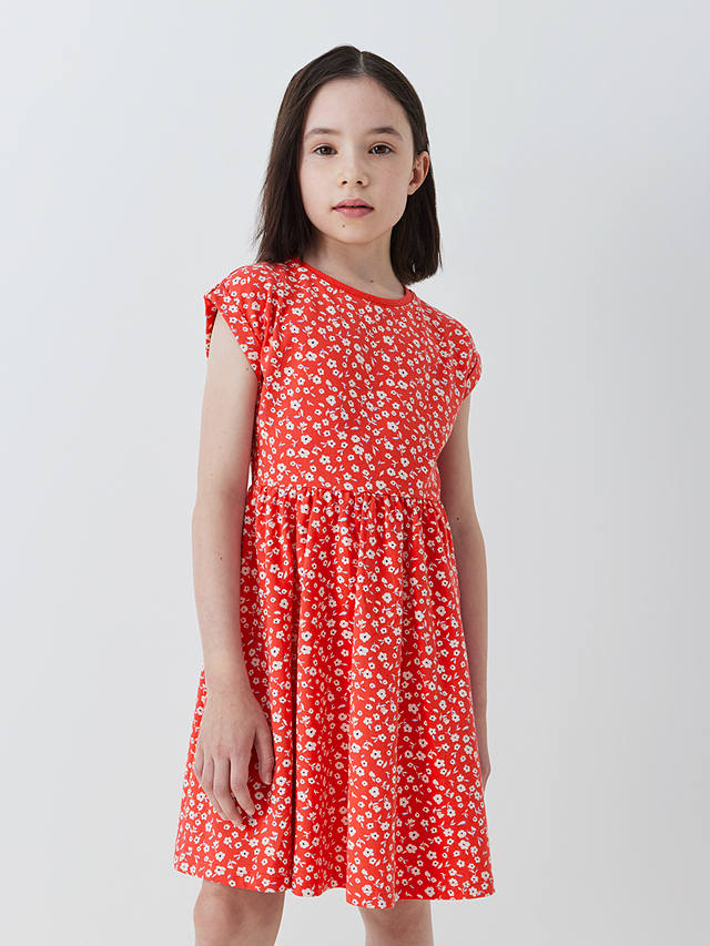 John Lewis Kids' Floral Smock Dress, Mid Red