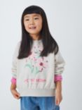 John Lewis Kids' Live The Dream Sequin Flowers Sweatshirt, Marl Grey