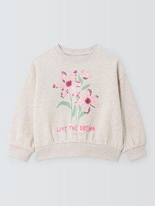 John Lewis Kids' Live The Dream Sequin Flowers Sweatshirt, Marl Grey