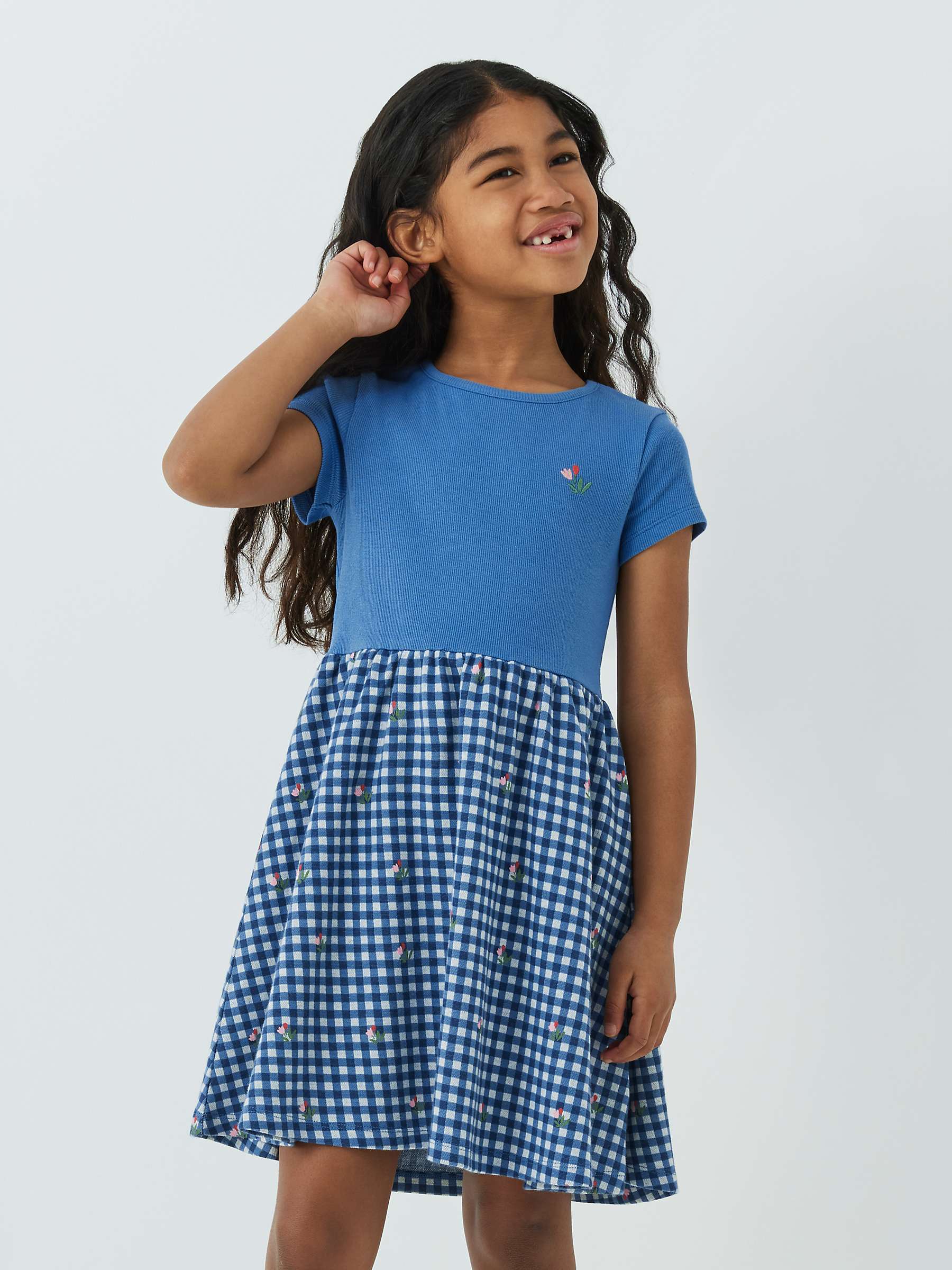 Buy John Lewis Kids' Half Check Floral Dress, Blue Online at johnlewis.com