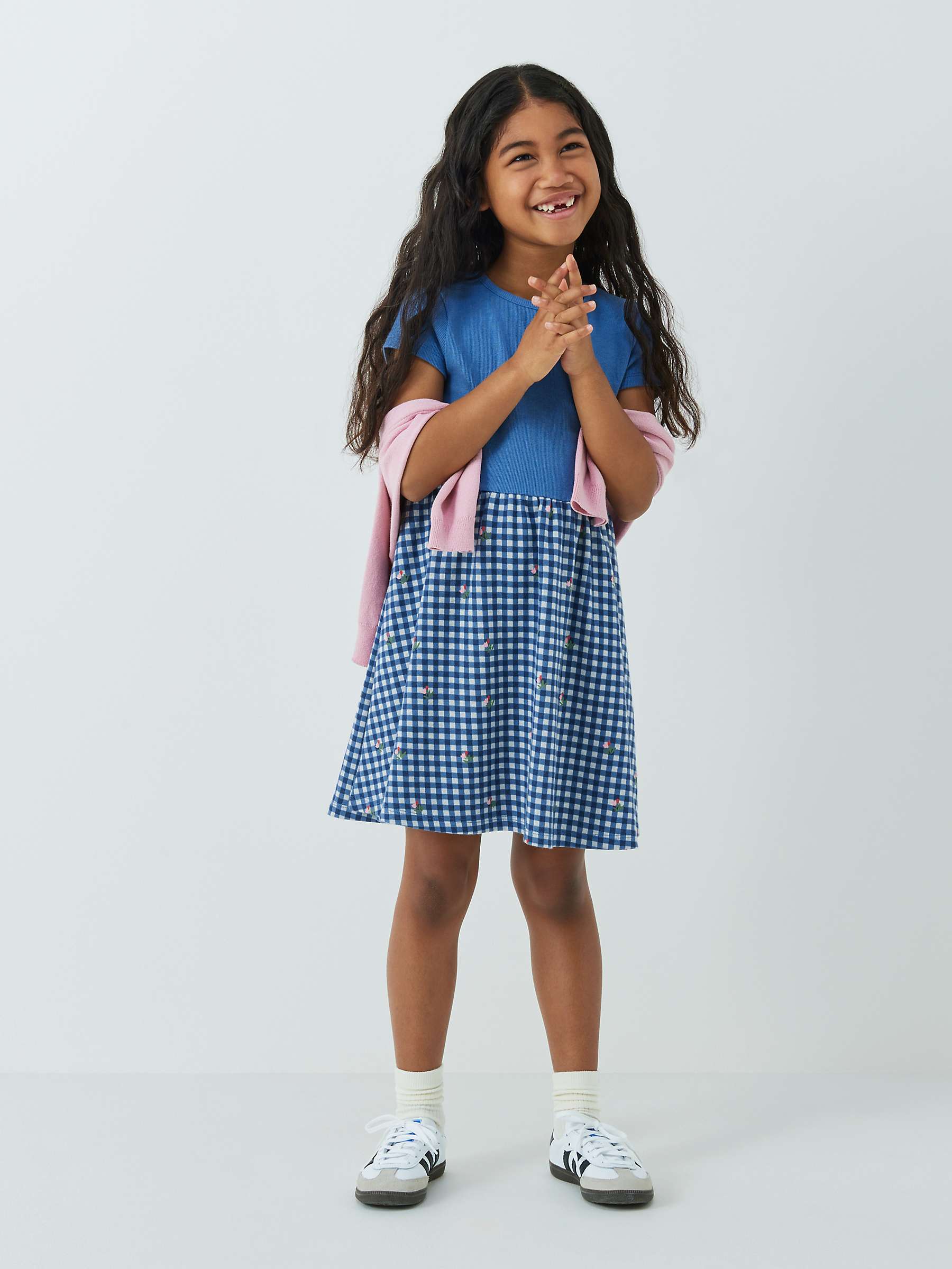 Buy John Lewis Kids' Half Check Floral Dress, Blue Online at johnlewis.com
