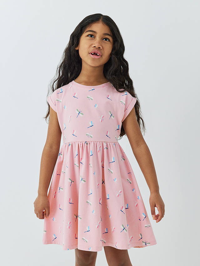John Lewis Kids' Dragonfly Print Pleated Dress, Pink